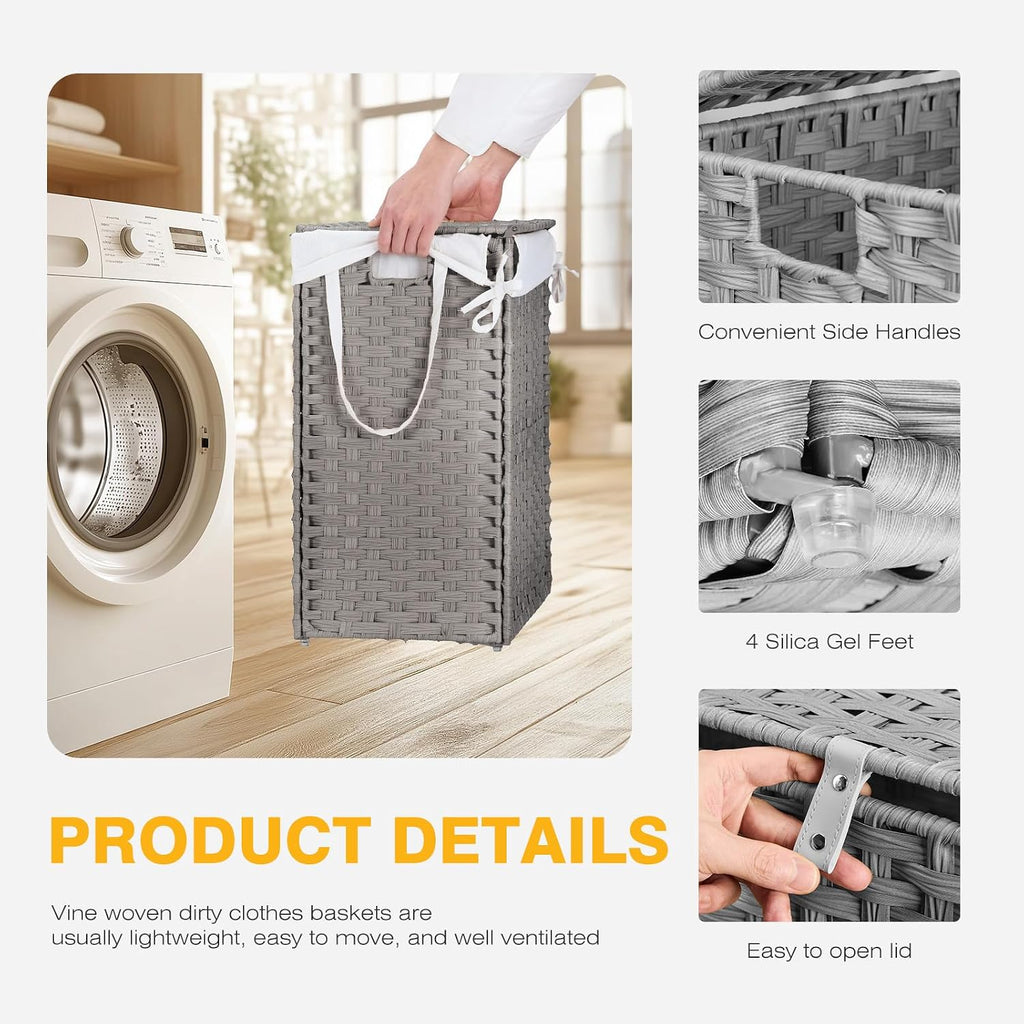 Laundry Hamper with Lid, 29 Gallon (110L) Wicker Clothes Basket, Double Woven Clothes Basket Organizer & Laundry