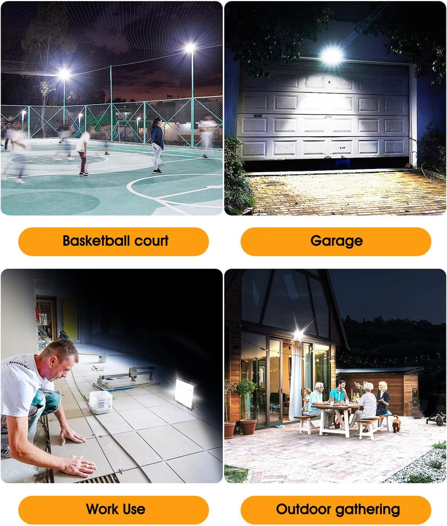 LED Flood Lights Outdoor for Yard Work -100W 10000lm Super Bright LED Work Light with US Plug,6500K Daylight White