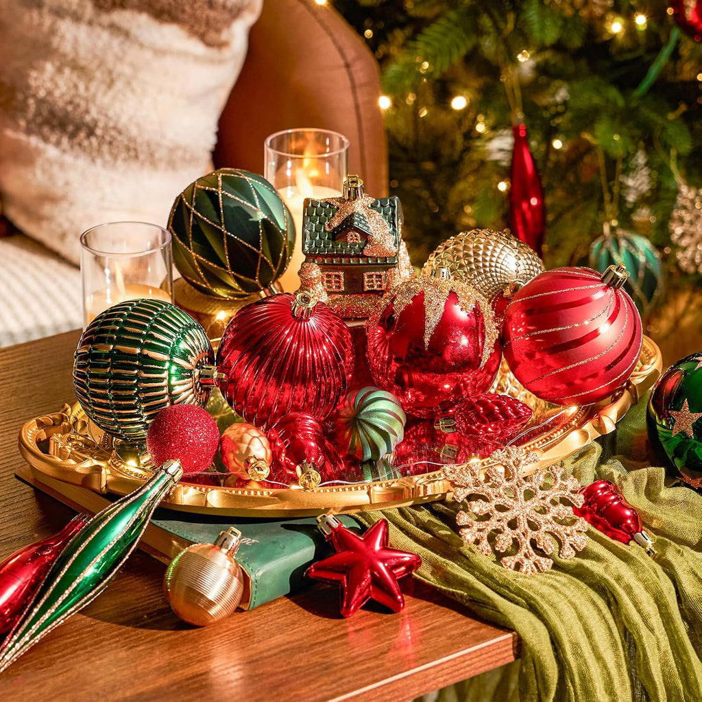 Christmas Ornaments Set, Shatterproof Assorted Hanging Baubles Decorations Bulk Decorations Home Holiday Party - Set of 106