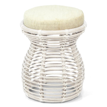 Milan Handmade Natural Rattan Wicker Ottoman Stool Vanity Bedroom Fully Assembled White Color