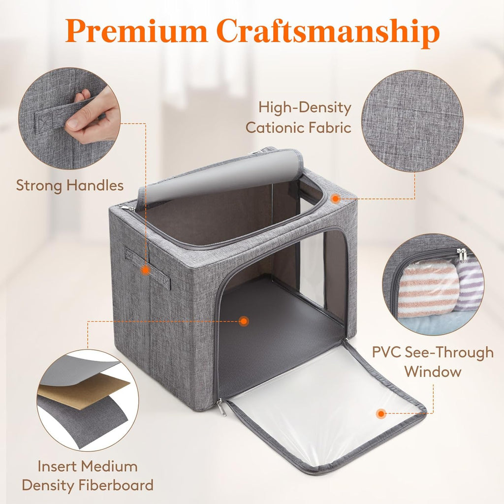 Clothes Storage Bins with Metal Frame, Stackable Storage Box, Foldable Clothing Storage Bins with Lids, 40L Storage