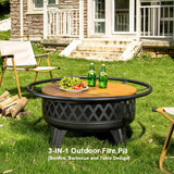 38 Inch Fire Pit - Wood Burning with Grill Table