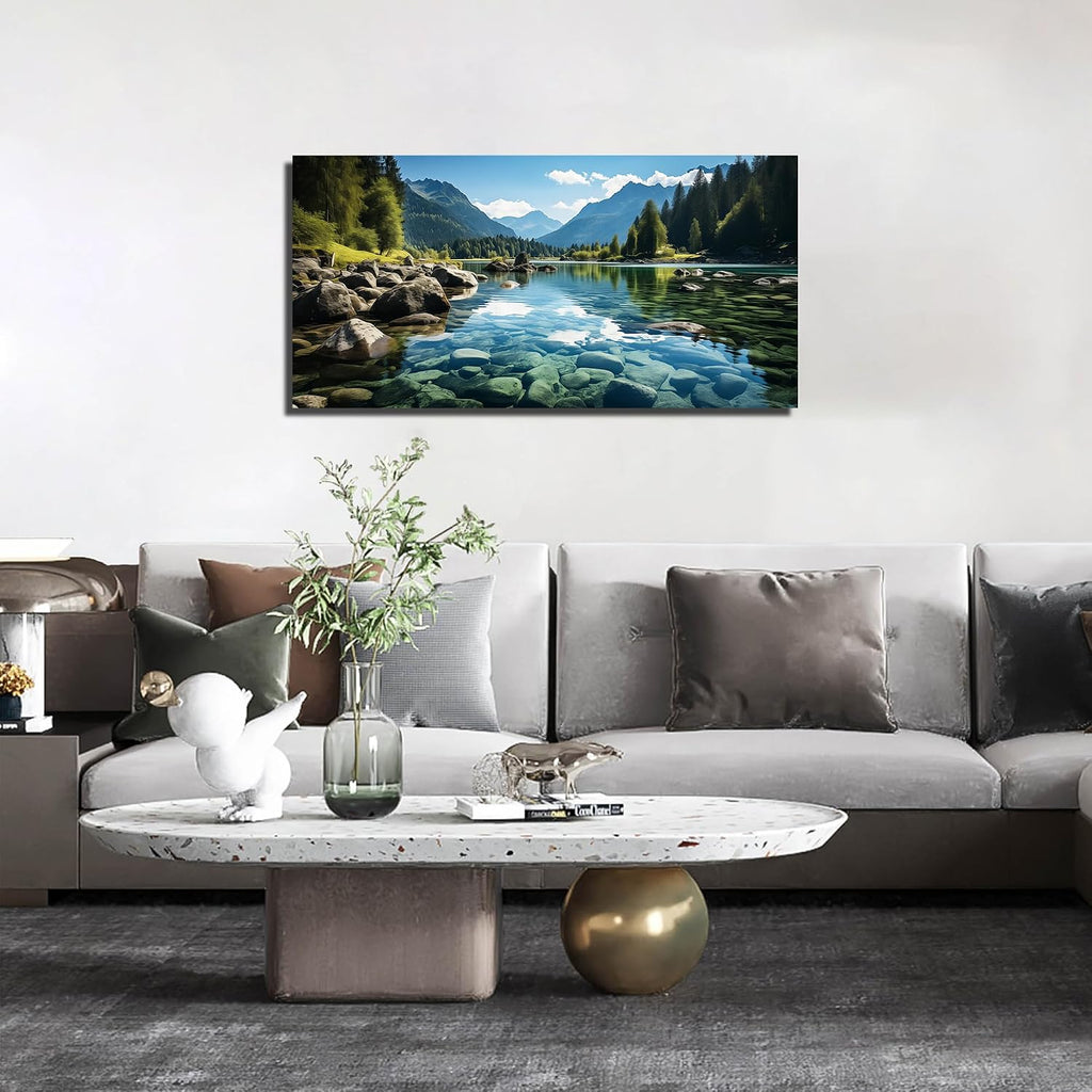 Landscape Wall Art , Mountain and Lake Wall-Decor , Natural Scenery Canvas Prints Pictures Office