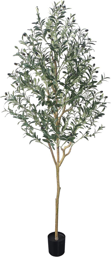Artificial Olive Tree Tall Fake Potted Olive Silk Tree with Planter Large Faux Olive Branches and Fruits Artificial