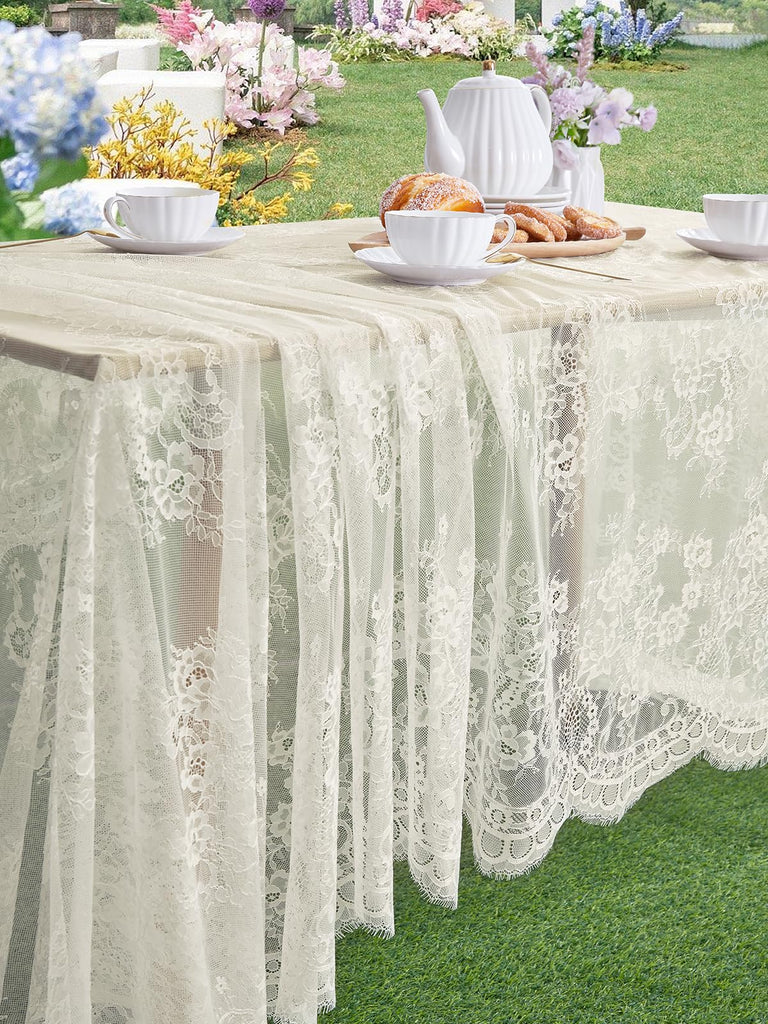 Ivory Lace Tablecloth 60x120 Inch Vintage Rectangle Lace Overlay 4 Pieces