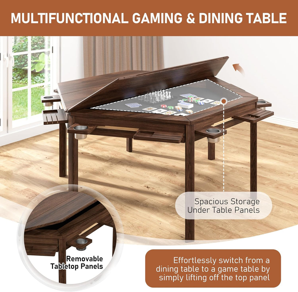 Board Game Table with Removable Table Top, Gaming & Dining Table for 4 to 6 Players,Includes Leatherette Play Mat