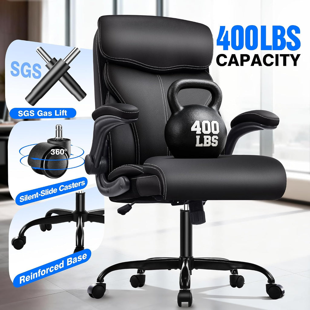 Executive High Back Breathable Comfy Desk Chair with Lumbar Support - Ergonomic Leather Rolling Swivel Computer Chair