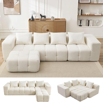 119" Boneless Couch, Cloud Sectional Couch with Deep Seat, High-Density Memory Foam and Chaise