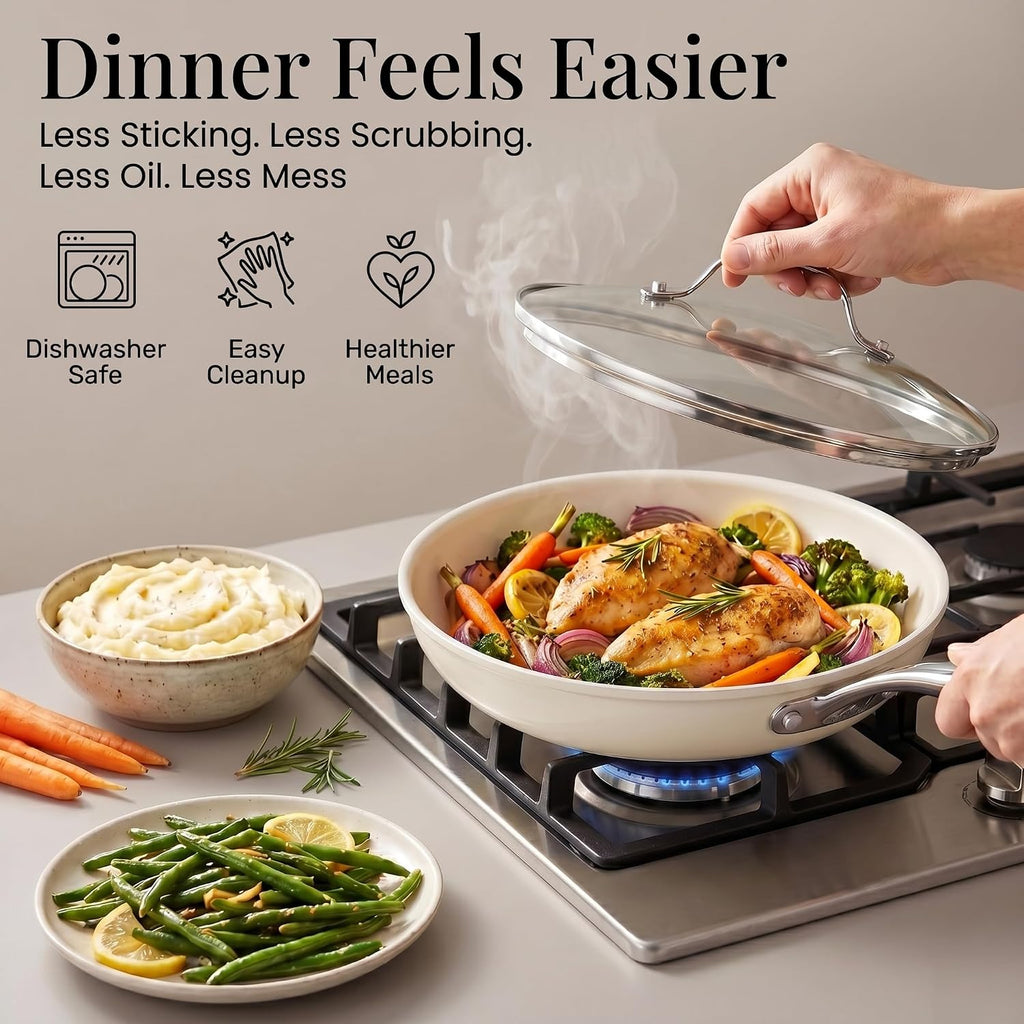 20pcs Pots and Pans Set Non Stick Ceramic Cookware Set with Deep Frying Pan Set & 6pc Knife Set, Made without PFOA