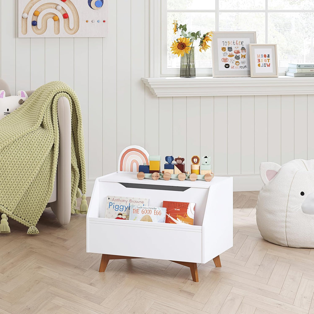 Kids Toy Box, Toy Chest with Bookshelf, Kids Storage Organizer Bench | Wooden Toy Trunk With Lit, Gently Tapered