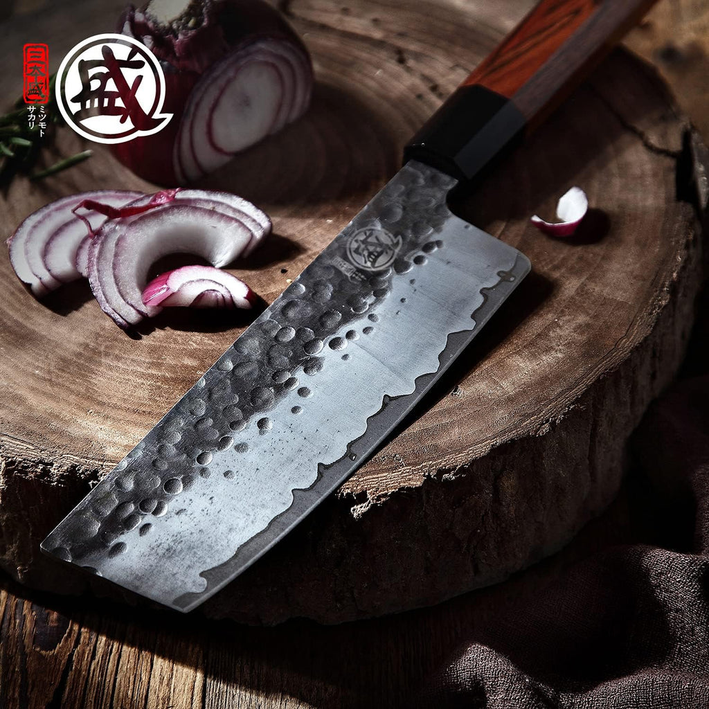 4-Piece Japanese Chef Knife Set, San-Mai 9Cr18MoV | Gyuto Santoku Nakiri Paring, Deep-Cryo Heat Treatment, Tsuchime