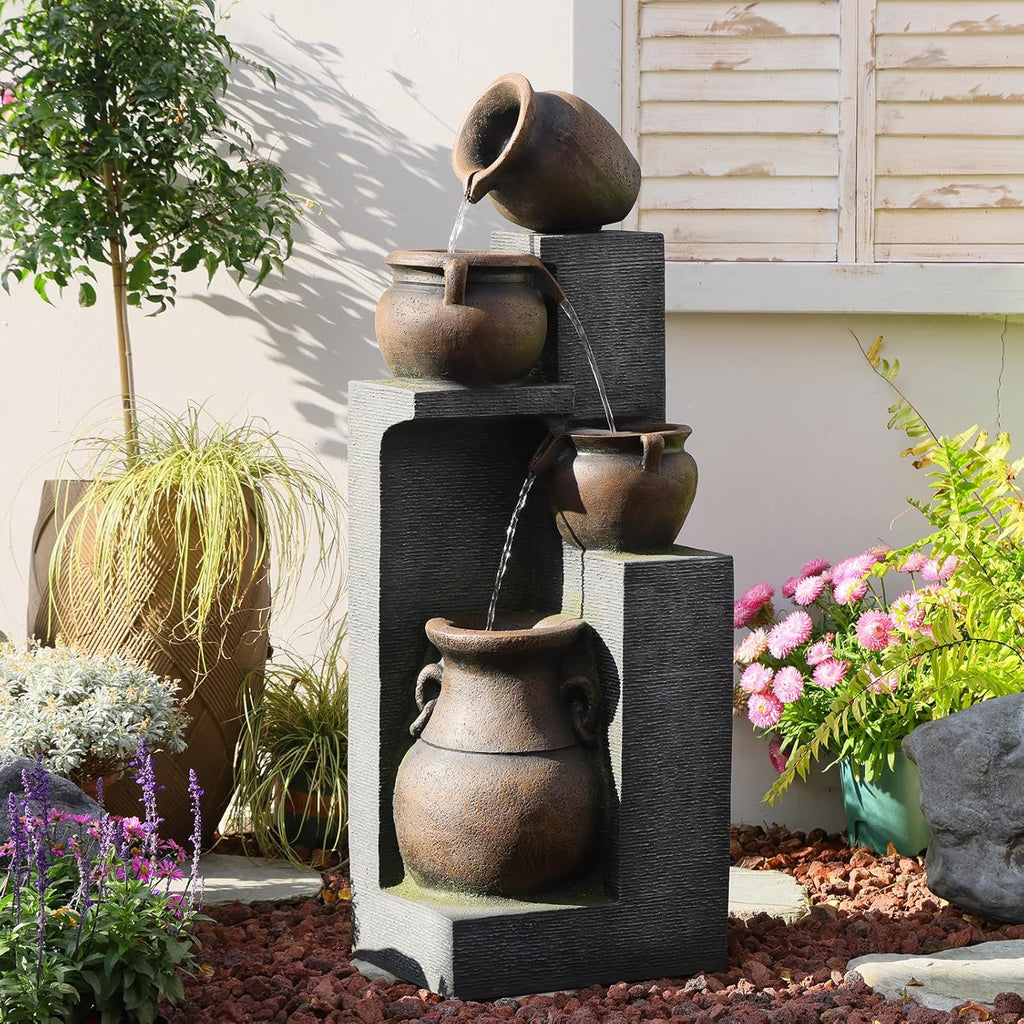 53''H Water Fountain Outdoor Garden Fountain Large- 4 Tiered Cascading Bowls and Outdoor Fountains and Waterfalls with