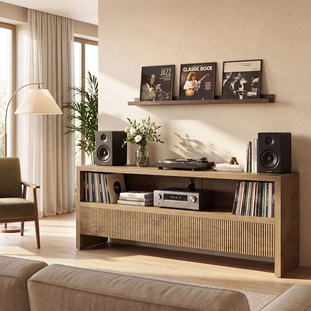 63" TV Stand with 3 Drawers, 2-Tier Entertainment Center for TVs up to 75", Farmhouse Media Cabinet, Wooden Console