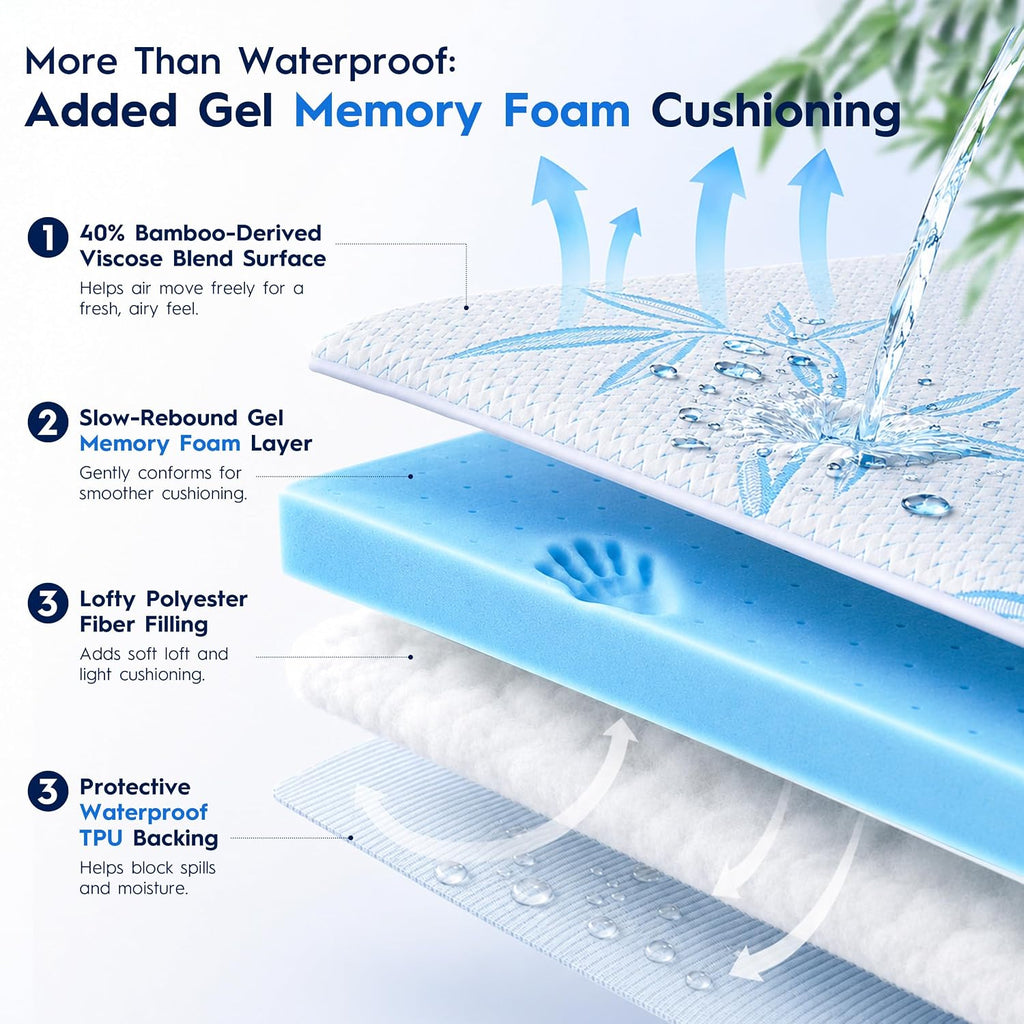 Waterproof Mattress Pad King Size, Cooling Mattress Protector for Hot Sleepers Made with Bamboo Viscose, Cloud-Soft