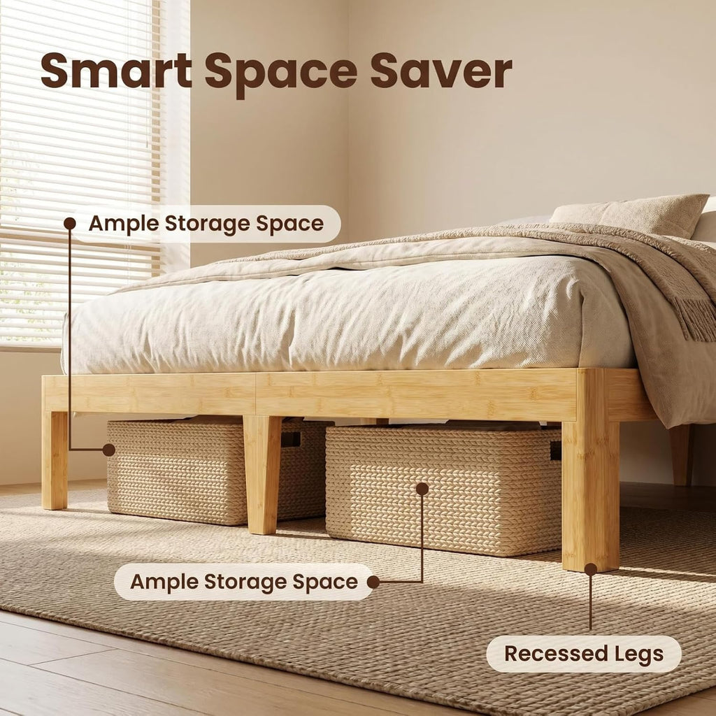 12 inch Bamboo Solid Wood Queen Bed Frame Apartment
