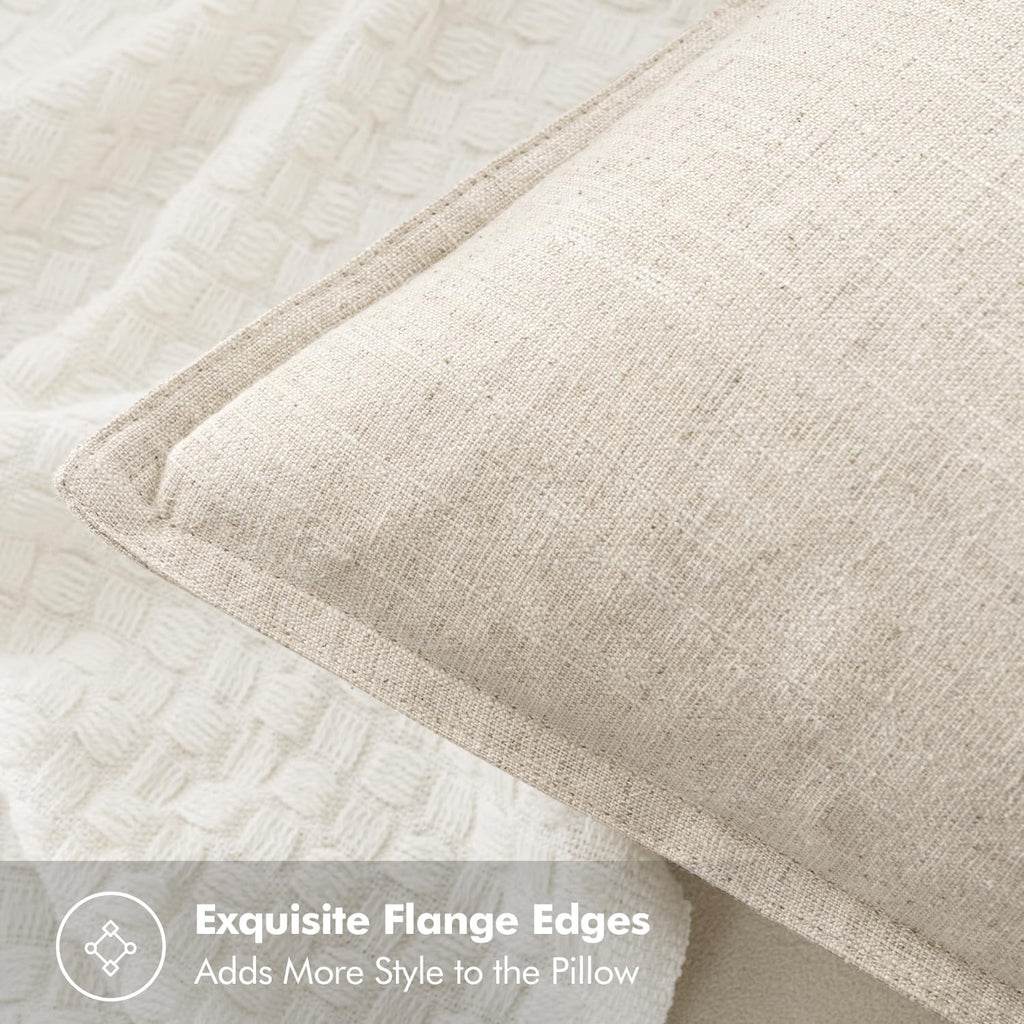 Decorative Linen Lumbar Pillow Covers 12x20 Inch Natural Beige Boho Farmhouse Neutral Couch Throw Pillows