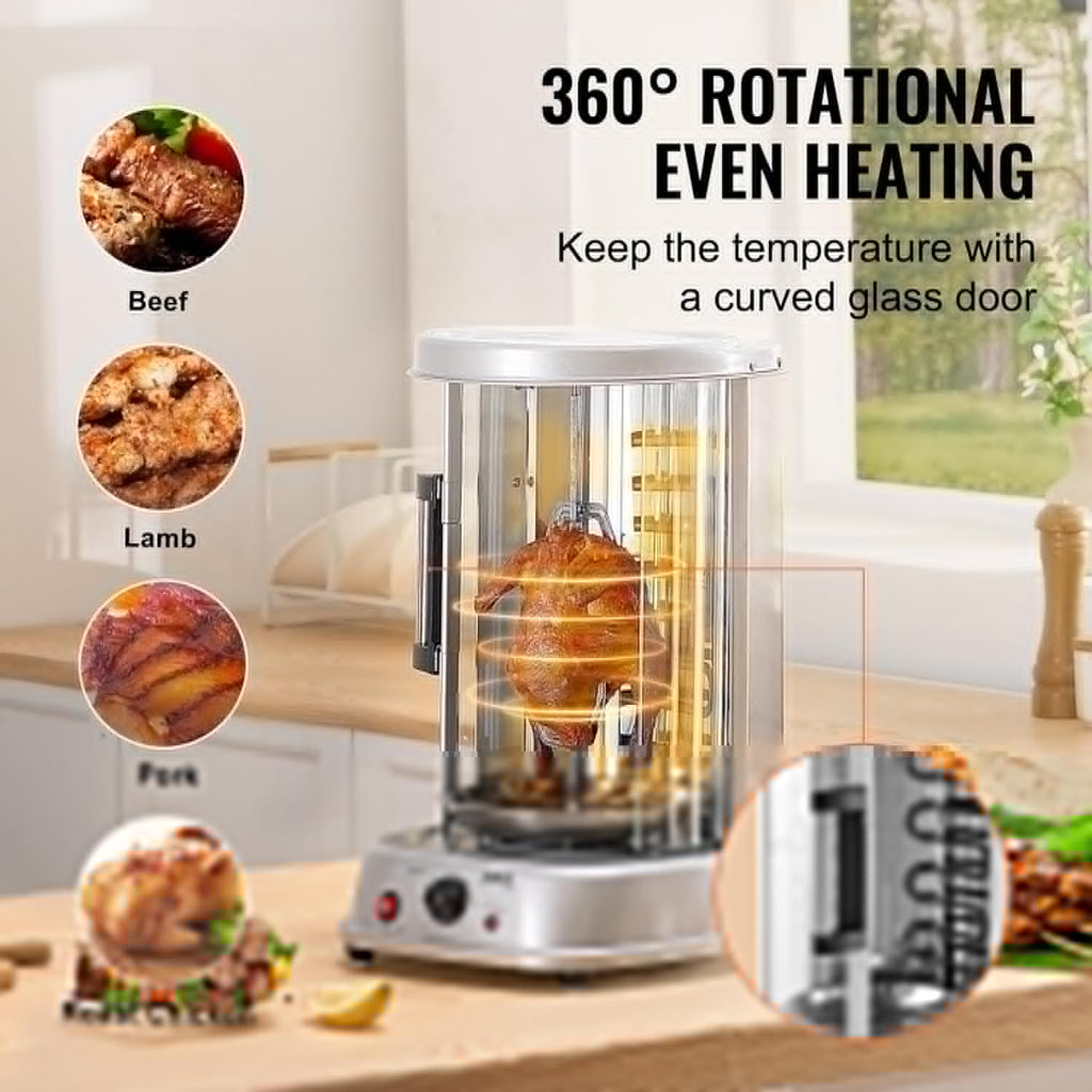 Shawarma Grill Machine, Vertical Chicken Shawarma Cooker Machine Countertop, Electric Stainless Steel Broiler Gyro