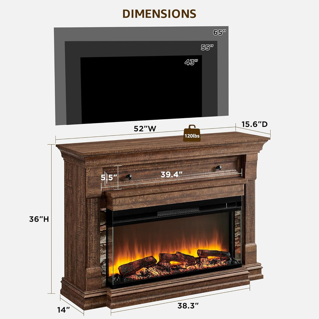 OKD 52 Inch Electric Fireplace with Mantel