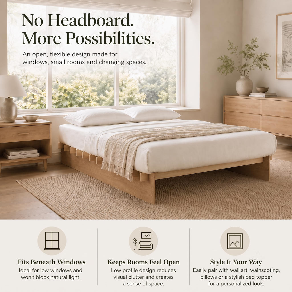 Queen Size Wood Platform Bed Frame, Japanese Tool-Free Joinery