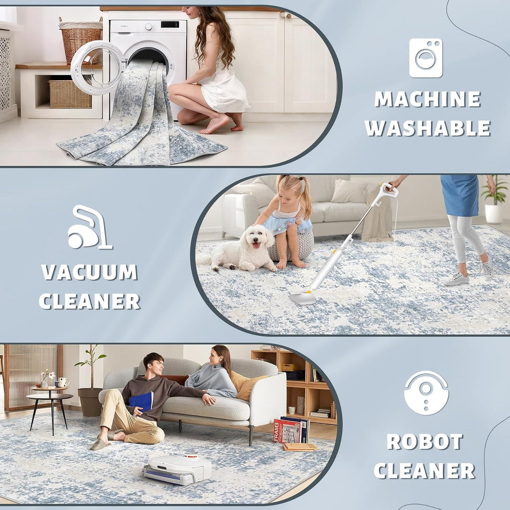 5x7 Area Rugs for Living Room: Washable Modern Abstract Area Rug Large Neutral Soft Rug Non Slip Low Pile Carpet for