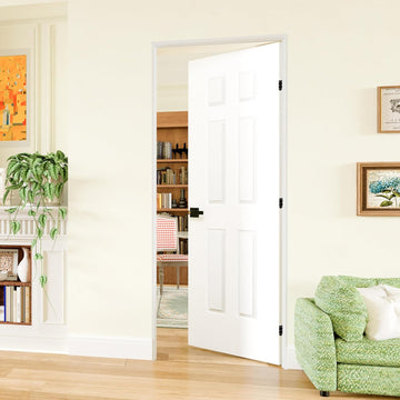 Prehung Door, 6-Panel Hollow Core Door Slab with Door Jamb Hardware Kit & Black Door Lever, 24" x 80" Interior Door