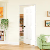 Prehung Door, 6-Panel Hollow Core Door Slab with Door Jamb Hardware Kit & Black Door Lever, 24" x 80" Interior Door