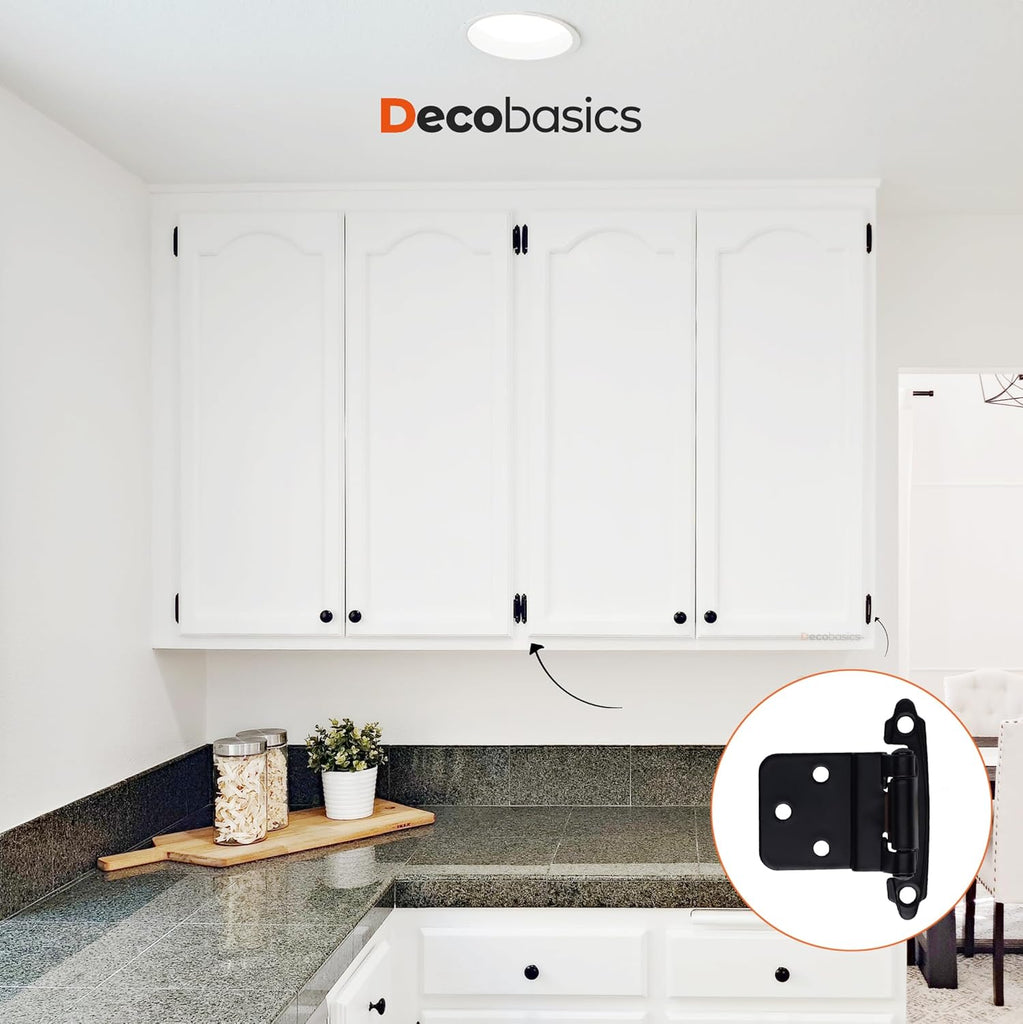 3/8" Inset Cabinet Hinges Black (25 Pair -50 Pcs) Offset Self Closing Matte Black Cabinet Hinges Cabinets w/Bumpers &
