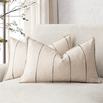 Set of 2 Decorative Cozy Linen Striped Throw Pillow Covers lumbar Farmhouse Modern Cushion Cover Neutral Boho Accent