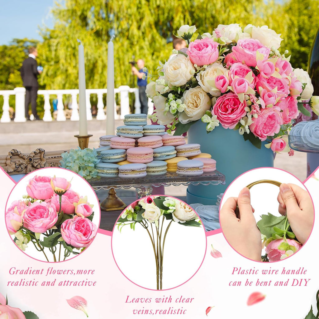 8 Bundles Artificial Peonies Flowers Fake Silk Peony Bouquet Faux Peonies Flowers Bulk for Decoration Vase Floral