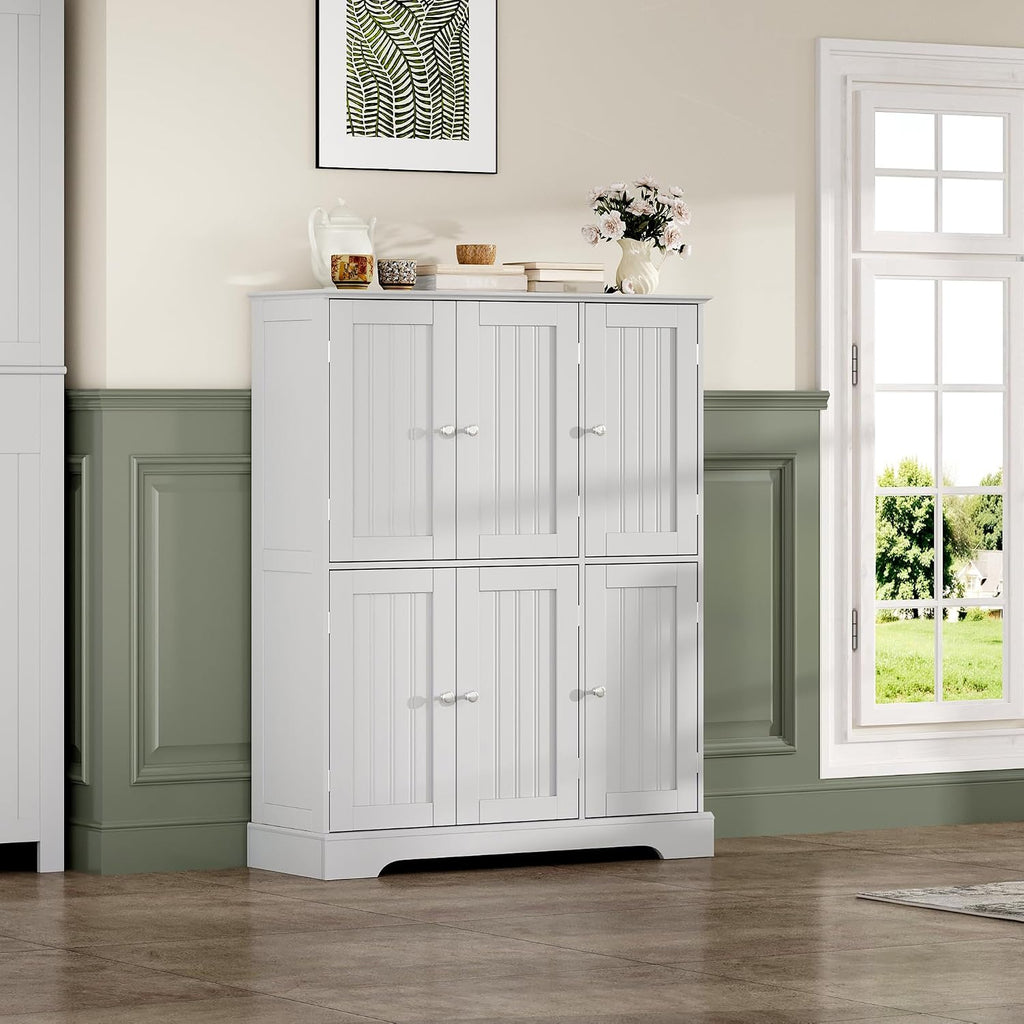 Bathroom Floor Cabinet with 6 Doors and Adjustable Shelves | Modern Bathroom Storage Cabinet, Freestanding Cupboard