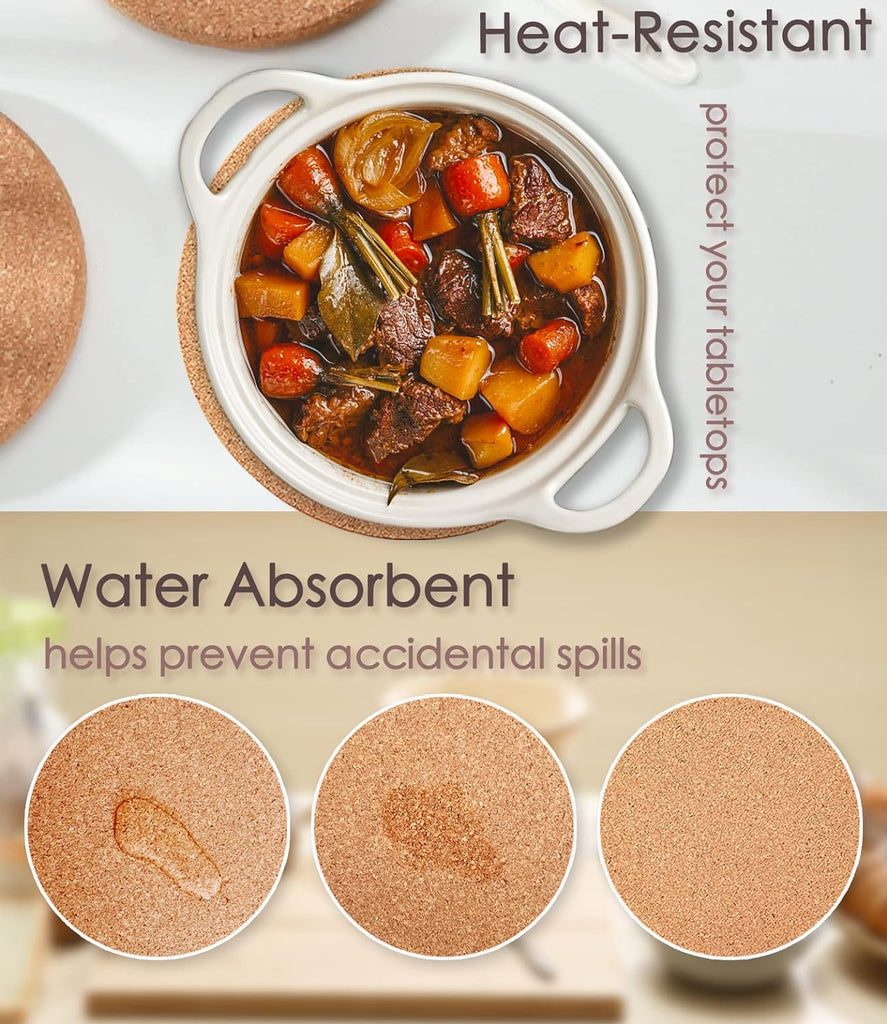 Cork Trivets for Hot Dishes, Hot Pots and Pans, 8 Inch - Set of 4