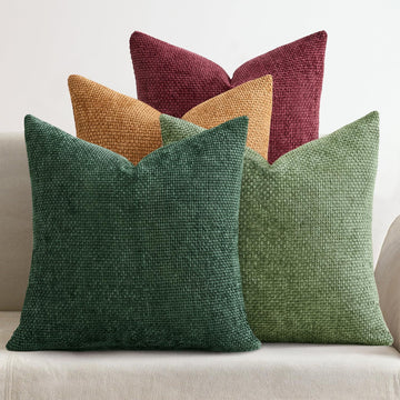 Decorative Chenille Euro Pillow Covers Christmas Dark Green 22x22