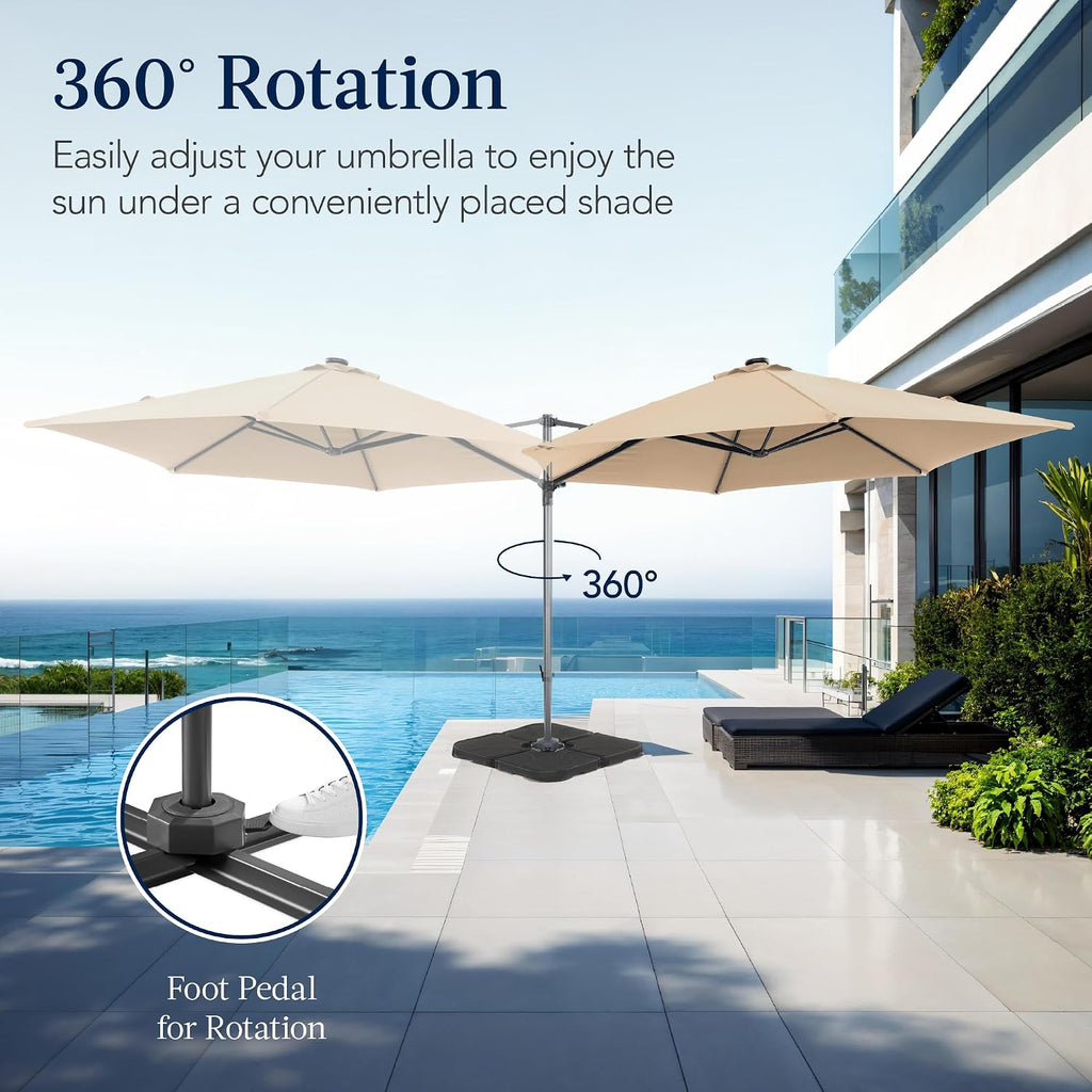 10ft Offset Cantilever Hanging Market Patio Umbrella, Smooth 360° Rotation, 8 Sturdy Ribs, Easy Adjustment - Sand