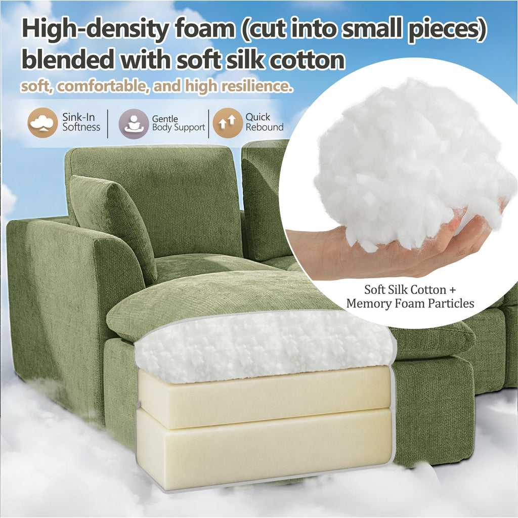 Oversized 143" Double-Layered and Soft Cloud Couch Modular Sectional Sofa Boneless Couches 6-Seater U-Shape Couch