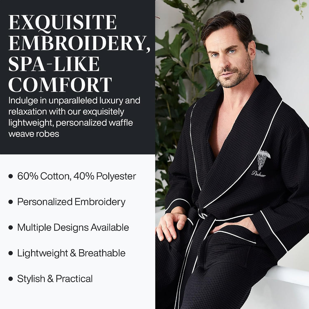 Custom Monogram Robes for Men - Personalized Embroidered Bathrobe with Custom Names