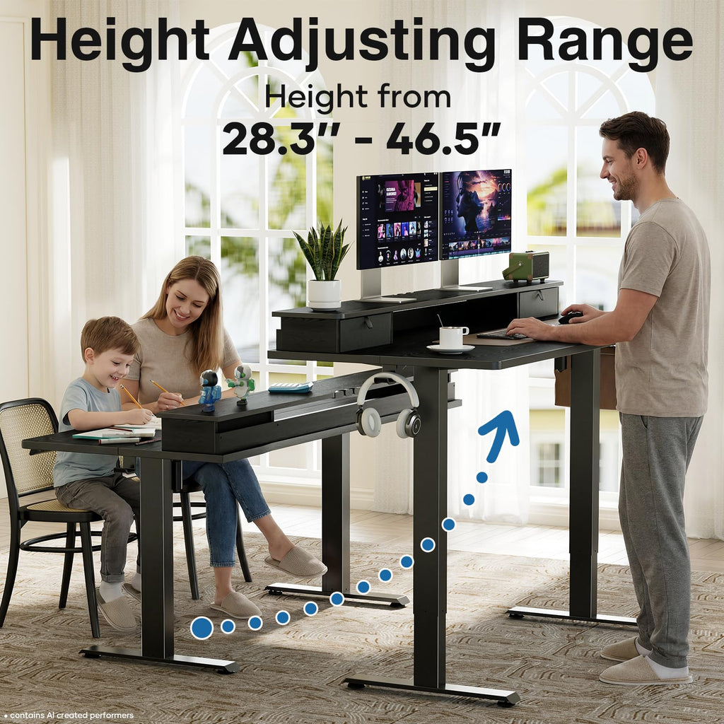 47x28 in Electric Standing Desk with Drawers, Adjustable Table, Black