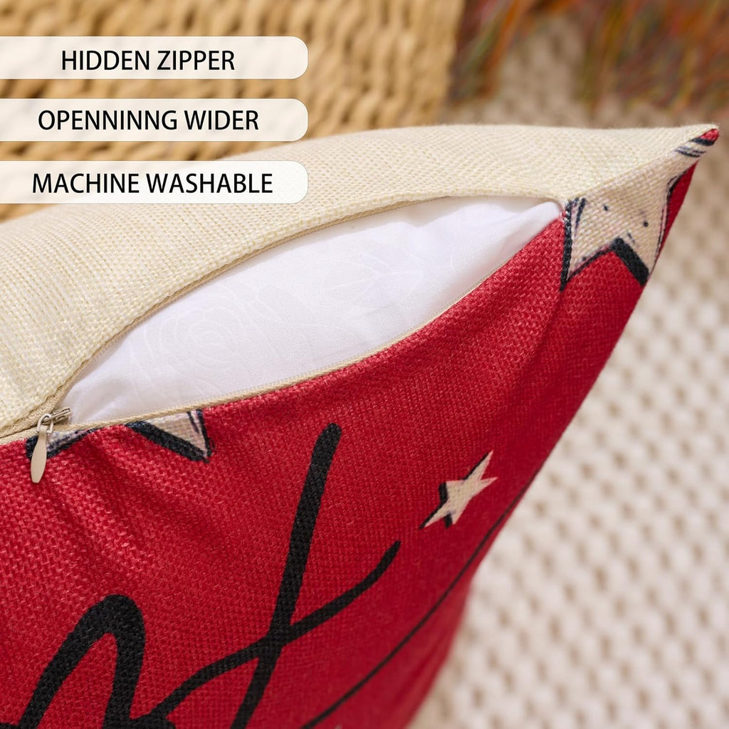 Patriotic Decor-Throw Pillow Covers 18x18 in Set of 4,4th of July Linen Pillow Case for Independence Day,Memorial