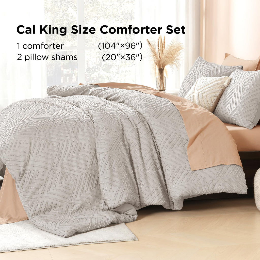 California King Comforter Set, 3 Pcs Tufted Boho Bedding Set
