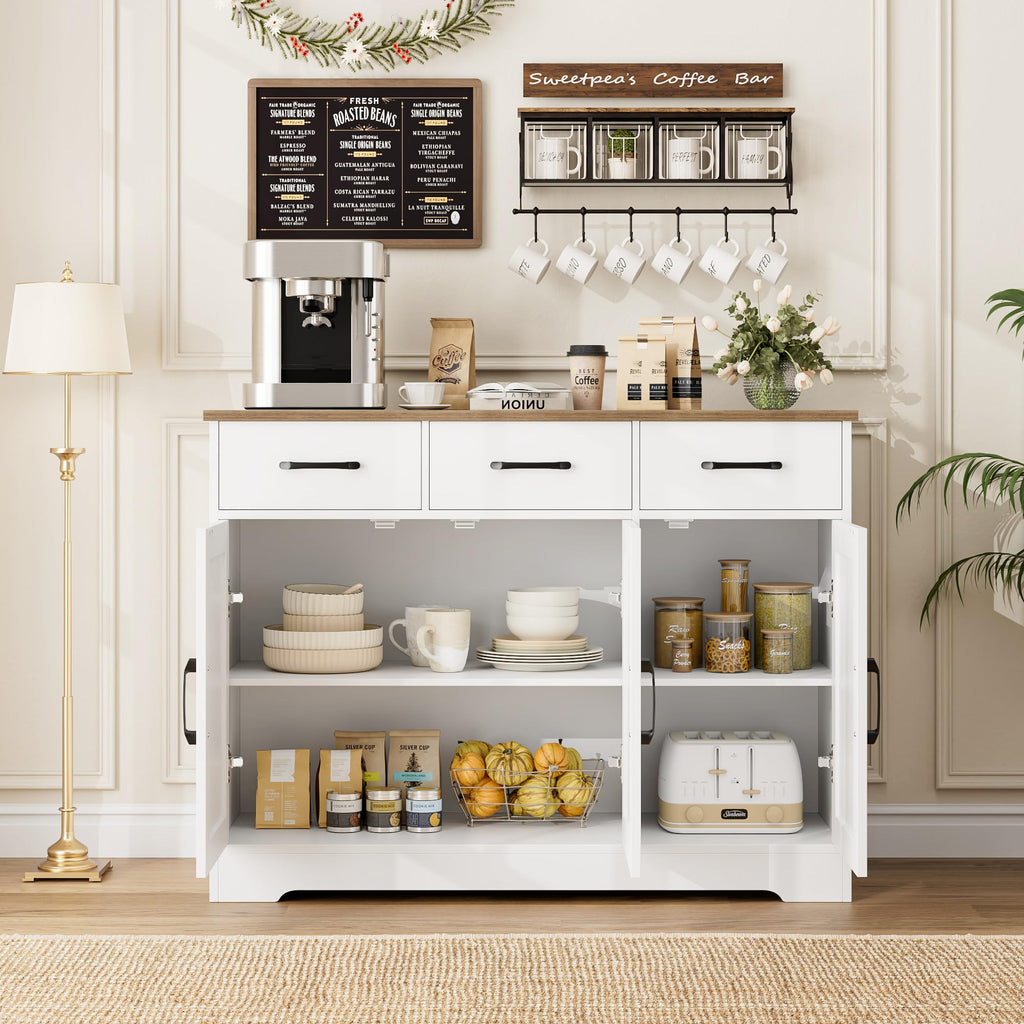 Kitchen Buffet Cabinet with Storage, Sideboard Coffee Bar, White