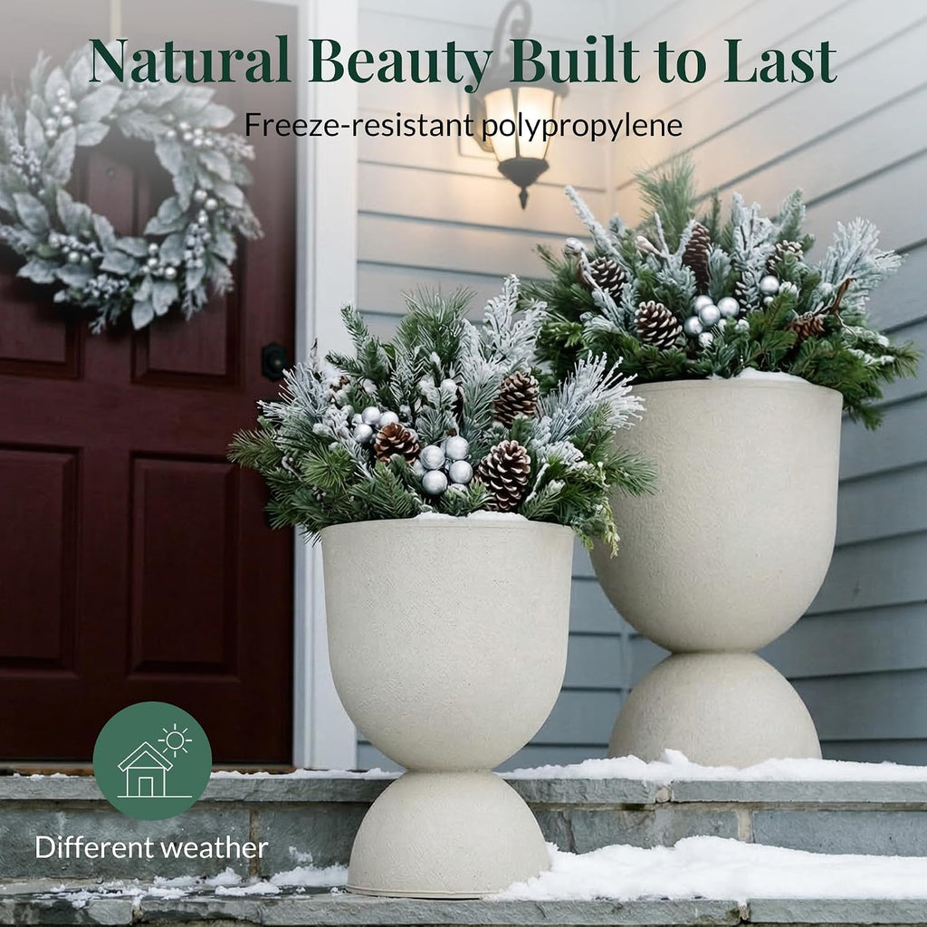 Planters Flower Pots, Large Plastic Urn Planters for Indoor Outdoor Plants, Beige Pedestal Planter Pots, 23 Inch Tall