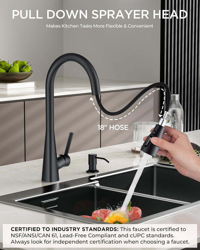 Kitchen Faucet with Soap Dispenser, 4-Function Pull Down Sprayer