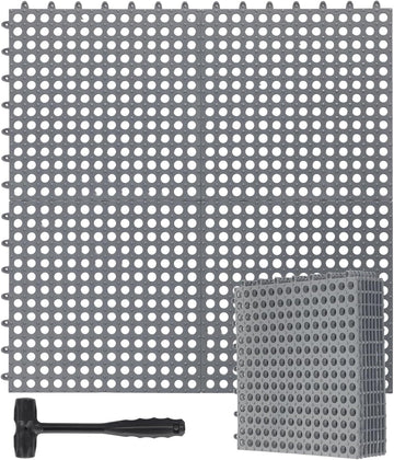 12 Pack Drainage Tiles Modular Interlocking Floor Tiles with 1 Pc Plastic Hammer 12" x 12" Cushion Mat Non Slip Rubber