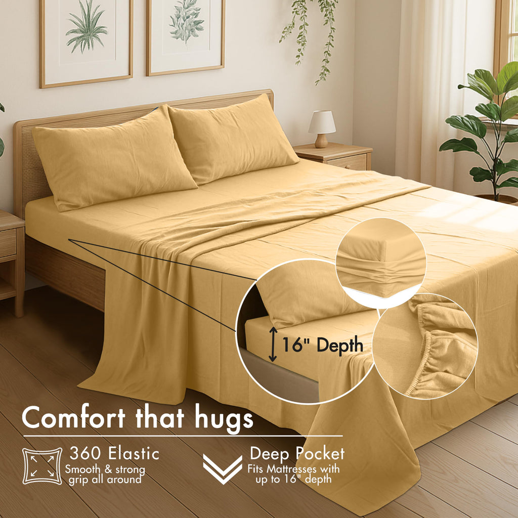 100% Cotton Flannel Sheets King Size, Marigold