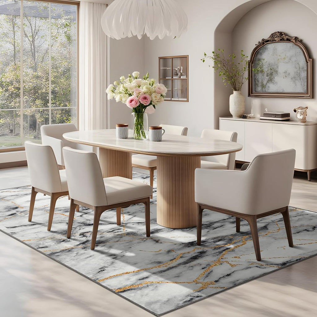 Living Room Rug Washable Abstract Rugs with Non-Slip Backing Low Pile Area Rug for Living Room, Bedroom, Dining Room
