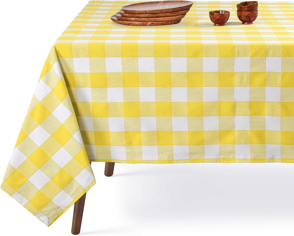Cotton tablecloth - White, Lemon Yellow