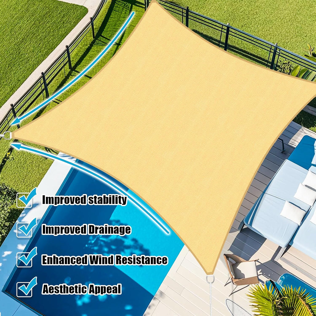 Sun Shade Sail 16'X20' Curved Edge Outdoor Shade Canopy Sand Breathable 95% UV Block Shade Cloth Garden Backyard (We
