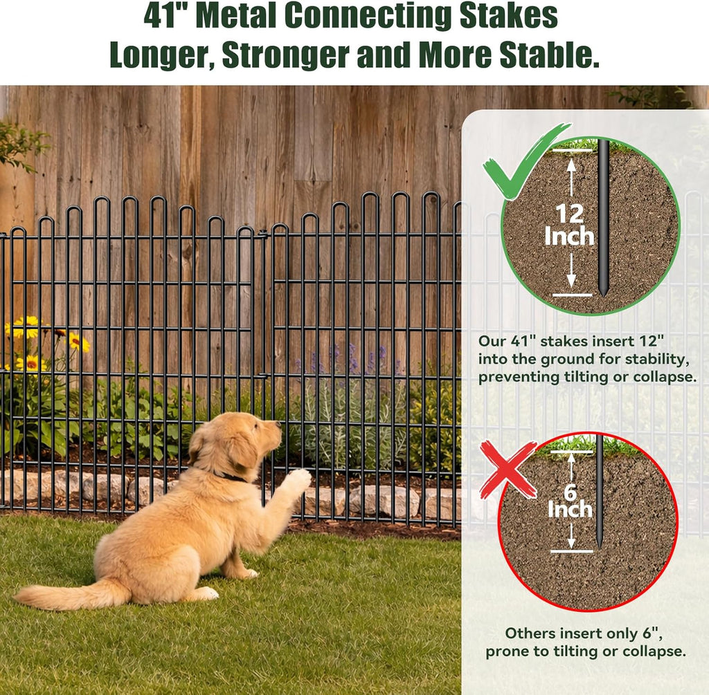 10 Panels No Dig Decorative Garden Fence, 33in H x 23.6ft L Animal Barrier Fencing, Rustproof Dog Fence Outdoor for