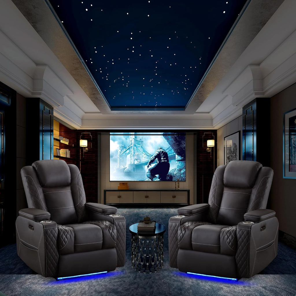 Home Theater Recliner Chair - Power Recliner Sofa Chair with Adjustable Headrest Faux Leather Reclining Chair