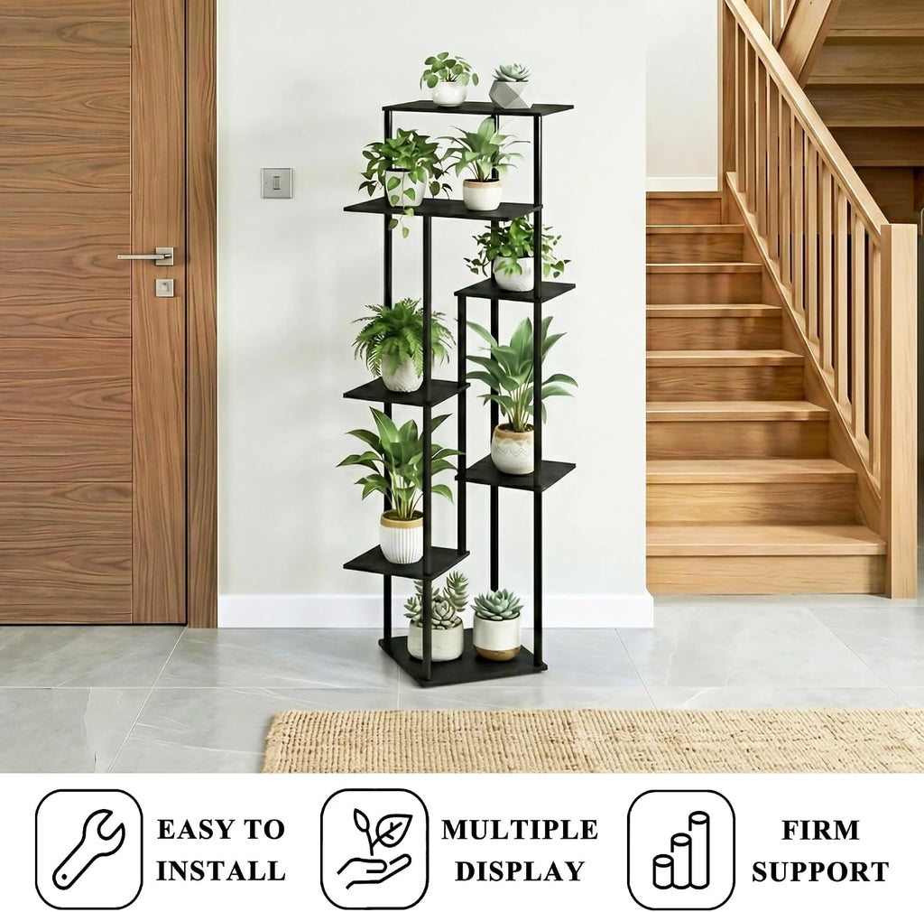 52.4" Tall 7-Tier Multiple Plant Stand Indoor, Black | Functions as Corner Flower Pots, Shelf, Decor Rack, Holder;