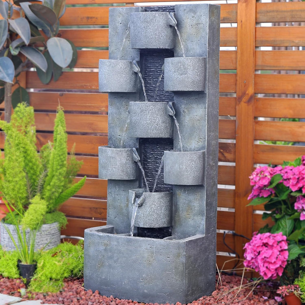 Outdoor Water Fountain Garden - Waterfall Large Water Feature Fountains with LED Lights & Pump